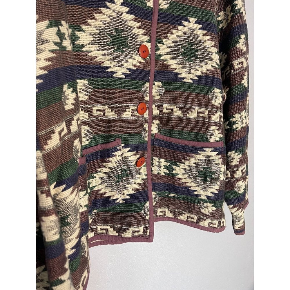 Vintage Jane Ashley Sz L Cotton Aztec Western Button Up Long Sleeve Jacket - Picture 8 of 10